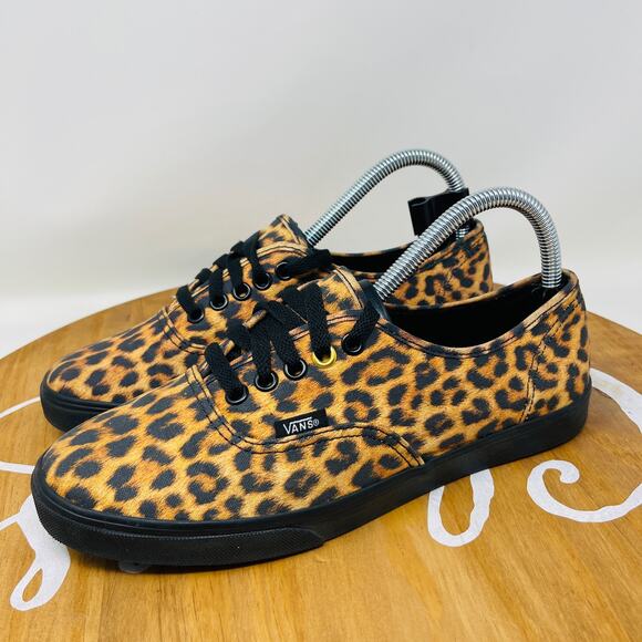 VANS T375 Sneakers Leopard Print Lace Up Low Top Brown Mens 6.5 Womens 8 - Picture 1 of 8